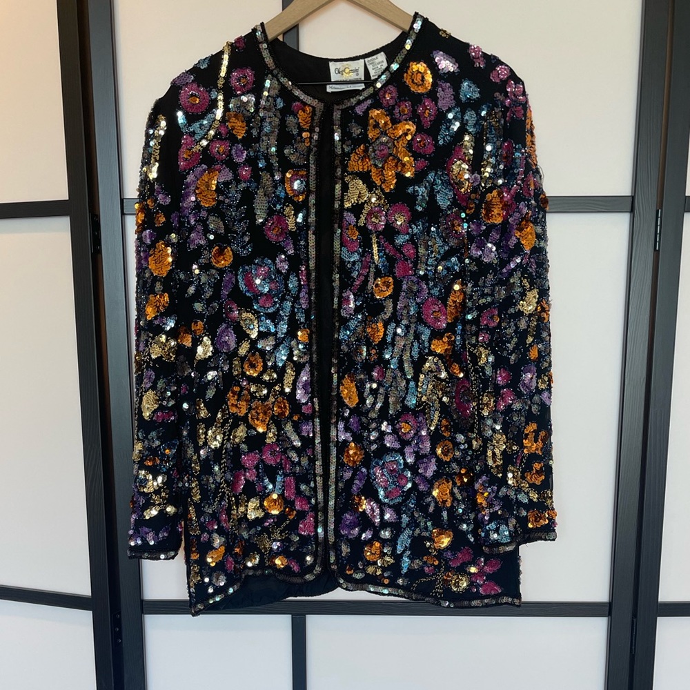 Vintage Neiman Marcus Oleg Cassini Sequin Silk blend Beaded Jacket